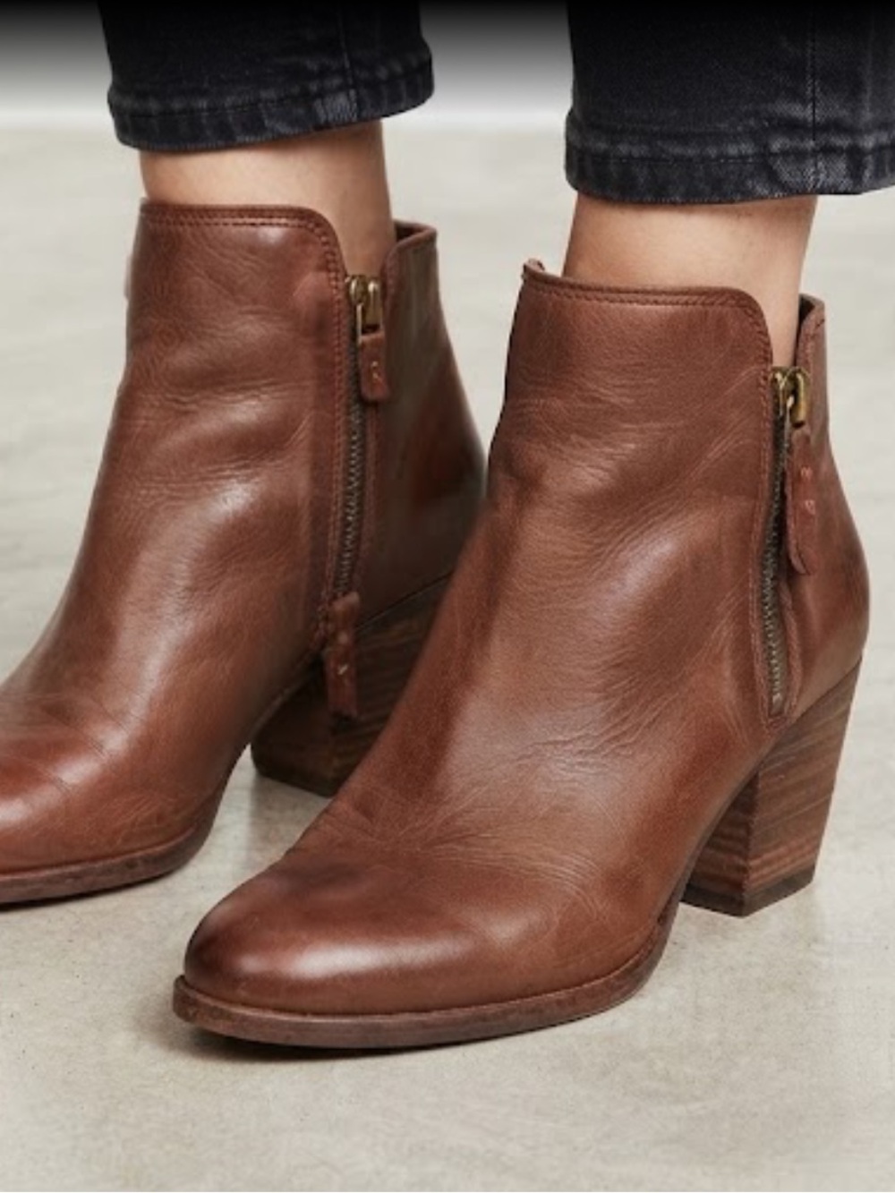 Frye Brown Leather Ankle Booties with Side Zip